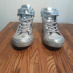 Silver Converse Chuck Taylor Leather Hightop with Velcro Strap